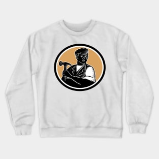 Carpenter Holding Hammer Woodcut Crewneck Sweatshirt